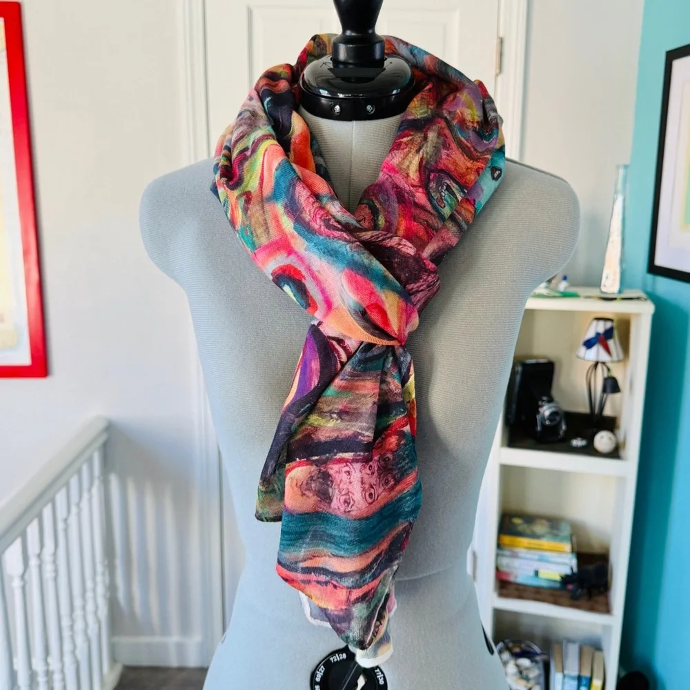 NEW without TAGS Elegant Colorful Wrap with print of Beep, Beep by John Sebelius
